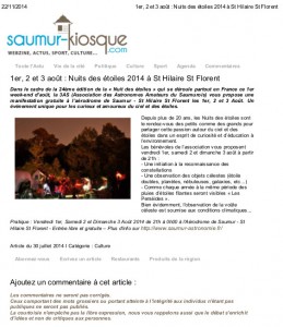 1er, 2 et 3 août _ Nuits des étoiles 2014 à St Hilaire St Florent